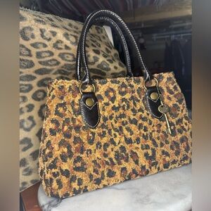 Vintage Fossil 1954 Key Per Leopard Print Shoulder Bag